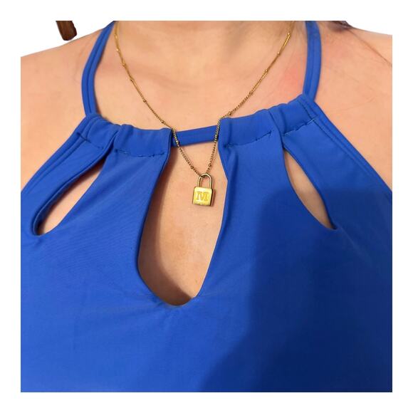 NEW Cupshe SWIMSUIT Women's LG Blue & Black High Neck Cut-Out One Piece Swimsuit - Picture 6 of 11